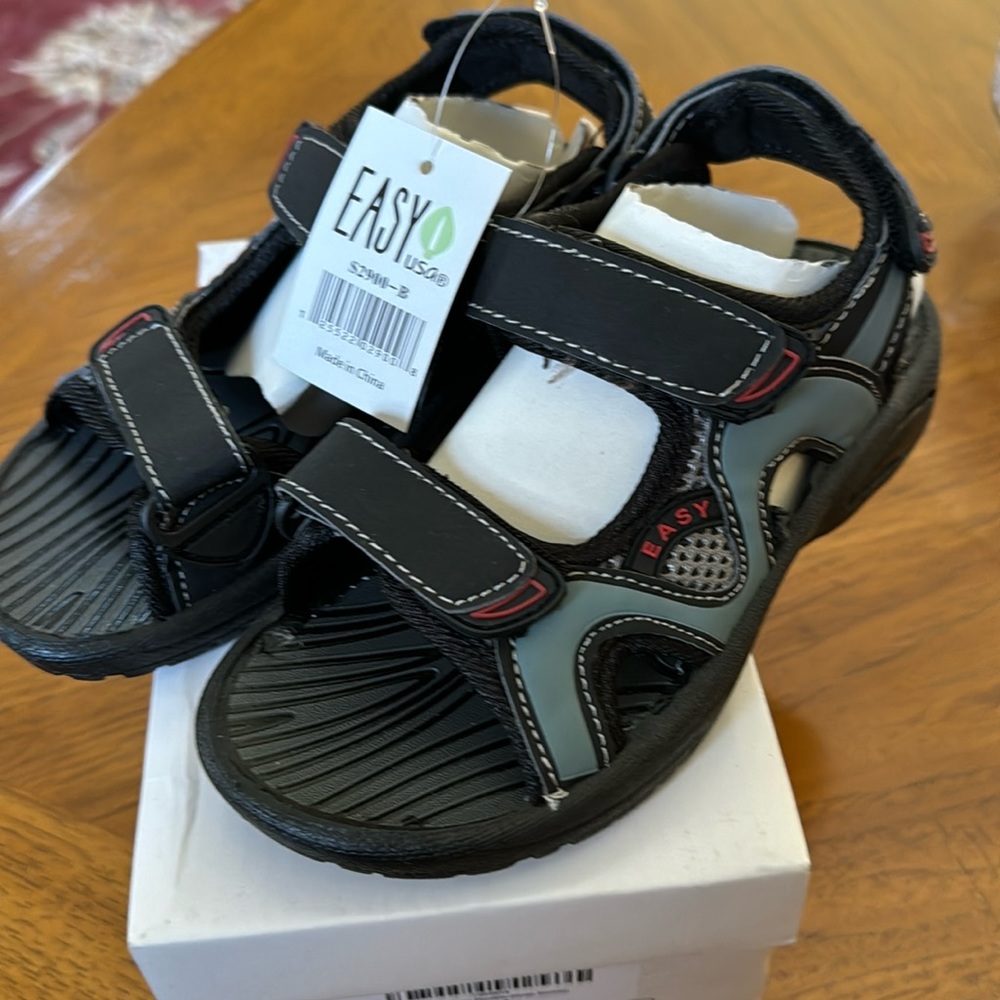 Little boys double strap sandal black/grey Velcro new in box size 12